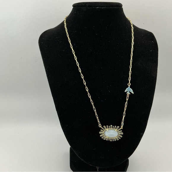 NWT Kendra Scott Elisa Bird Gold Paperclip Chain Necklace White Opalescen